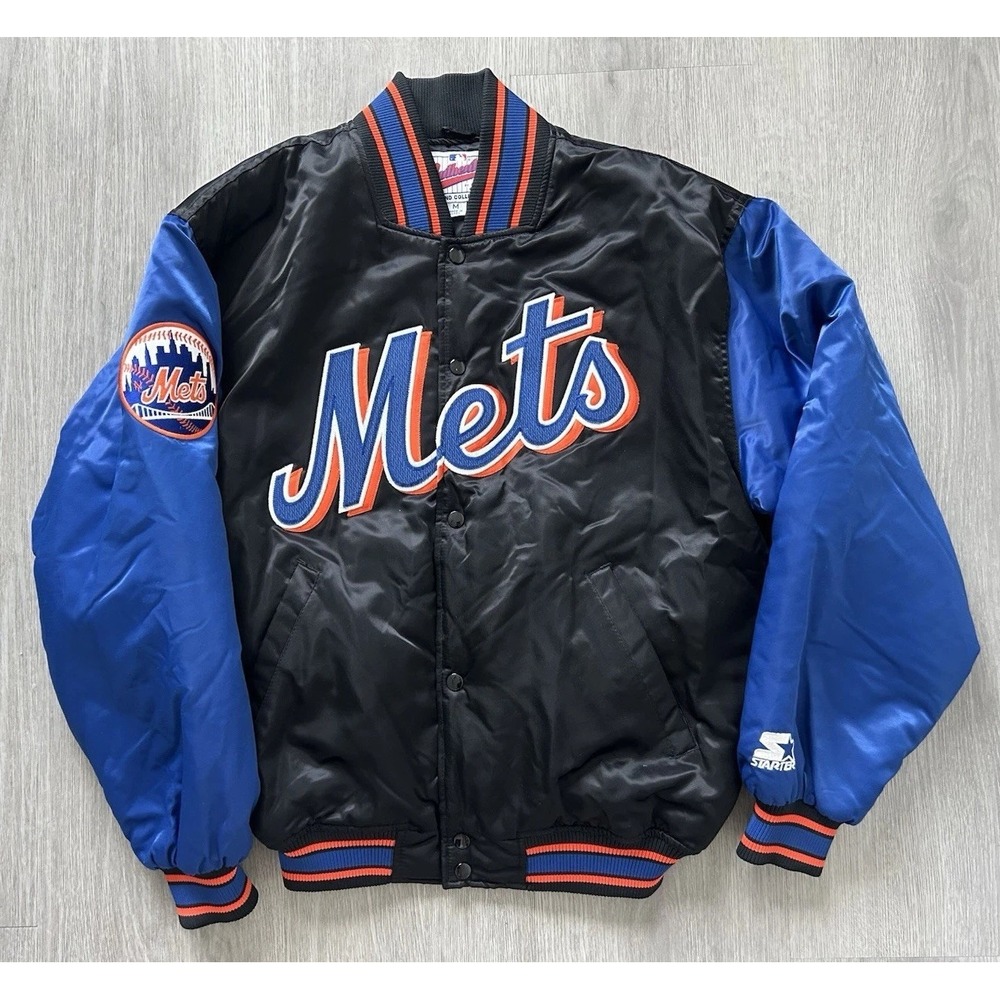 Vintage Starter New York Mets Black Satin Diamond Collection Jacket Size Medium